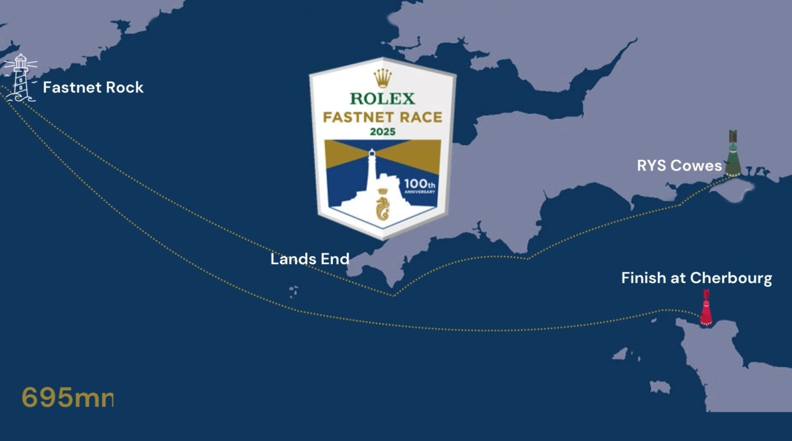 Rolex Fastnet Race map. Neem deel aan deze unieke zeiltocht en zeilrace.